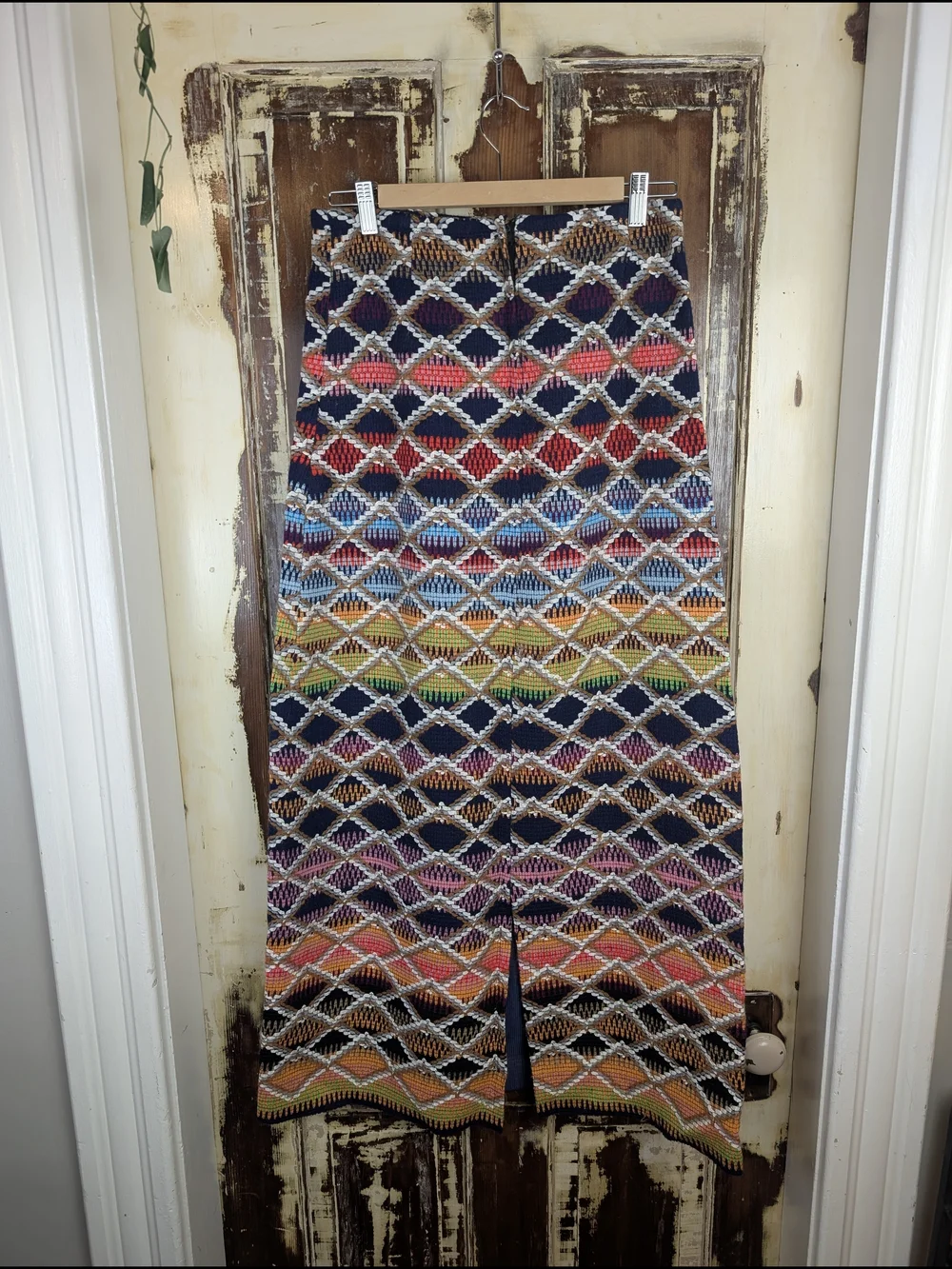 Handmade Multicolor Woven Geometric Boho Maxi Skirt Western Festival Size M - Picture 4 of 9